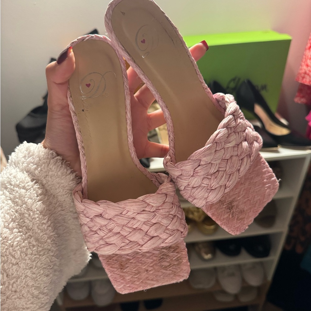 Elegant Pink Braided Kitten Heels